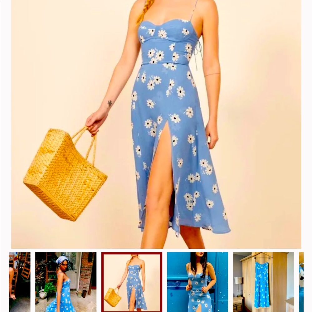 Reformation Juliette Blue Floral Dress Size 8! Worn once-dry cleaned!